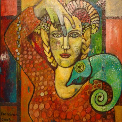 Angelica Keereweer-Chameleon Woman-60x60cm-acryl en houtskool op doek-2006